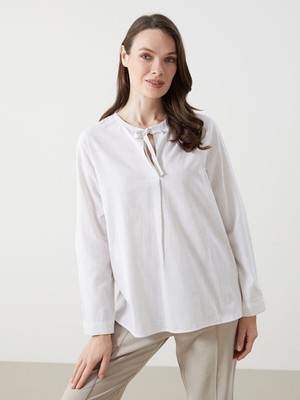 Lc Waikiki Yeni Sezon Bağlamalı Yaka Çizgili Kadın Bluz