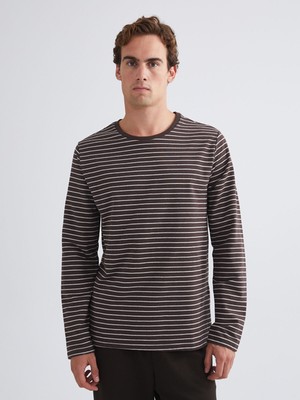 Lc Waikiki Yeni Sezon Bisiklet Yaka Uzun Kollu Çizgili Erkek Tişört