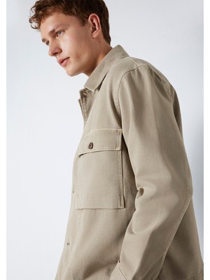 Mavi Cep Detaylı Bej Gömlek 0211778-70355