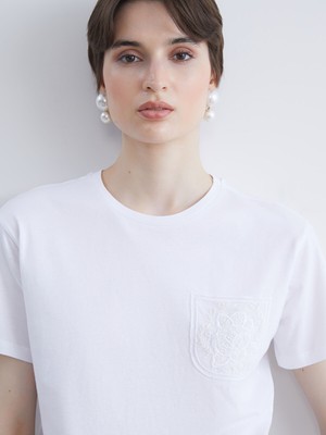 Lc Waikiki Yeni Sezon Bisiklet Yaka Dantel Cepli Kadın Tişört