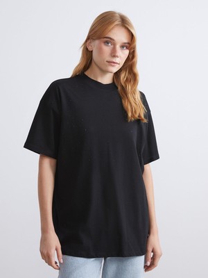 Lc Waikiki Yeni Sezon Bisiklet Yaka Taşlı Kadın Tişört