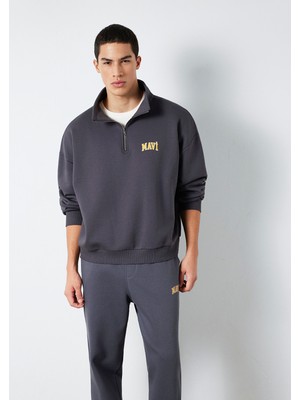 Mavi Mavi Logo Baskılı Yarı Fermuarlı Antrasit Sweatshirt 0S10208-70101