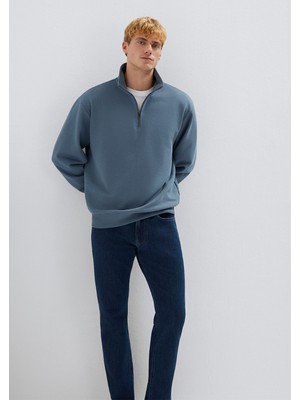 Mavi Yarı Fermuarlı Mavi Basic Sweatshirt 0S10419-80889