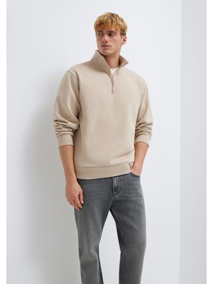 Mavi Yarı Fermuarlı Ekru Sweatshirt 0S10278-70004