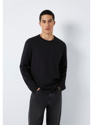 Mavi Uzun Kollu Siyah Basic Tişört 0613170-900