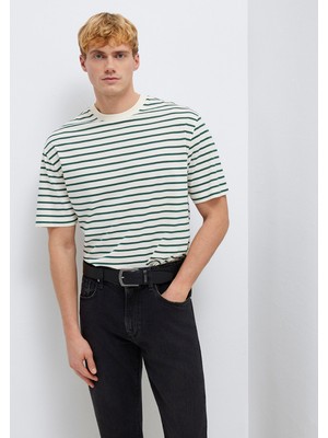 Mavi Yeşil Çizgili Ekru Tişört 0613274-71930