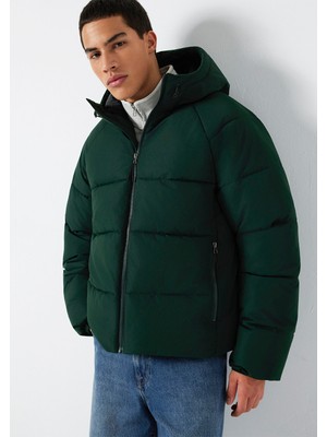 Mavi Kapüşonlu Yeşil Şişme Mont 0110756-85370