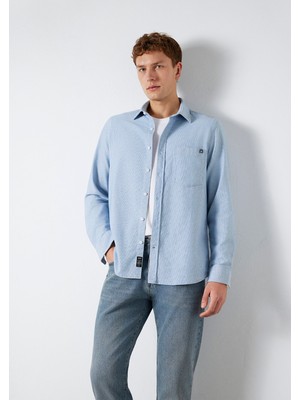 Mavi Çizgili Cepli Mavi Gömlek 0211852-91407