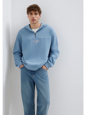 Mavi Mvjns Nakışlı Yarı Fermuarlı Mavi Sweatshirt 0S10543-86998