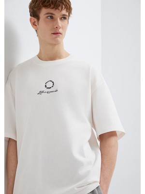 Mavi Luck Is In Your Side Baskılı Ekru Tişört 0613183-70057