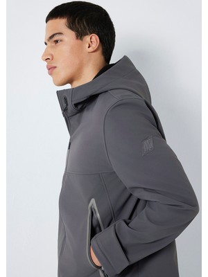 Mavi Kapüşonlu Su Itici Gri Scuba Ceket 0110762-85540