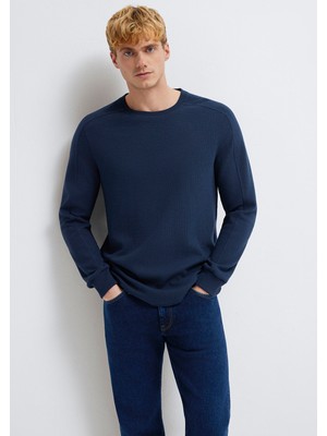 Mavi Uzun Kollu Dokulu Lacivert Basic Tişört 0610106-70490