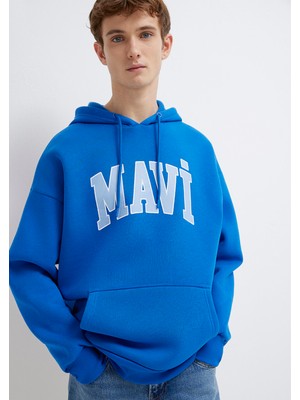 Mavi Mavi Logo Baskılı Kapüşonlu Mavi Sweatshirt 067149-81330