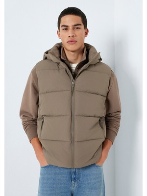 Mavi Kapüşonlu Kahverengi Şişme Yelek 0110744-70376