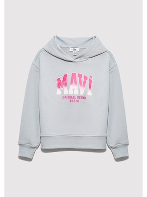 Mavi Mavi Logo Baskılı Kapüşonlu Gri Sweatshirt 7S10179-70075