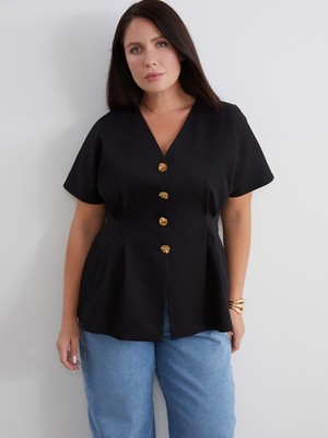 Lc Waikiki Yeni Sezon Büyük Beden V Yaka Peplum Bluz