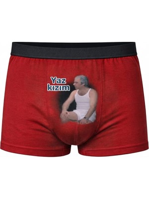 Onudabunuda Baskılı Erkek Boxer Yaz Kızım Desenli Komik Eğlenceli Pamuklu Rahat Kesim Kırmızı Siyah