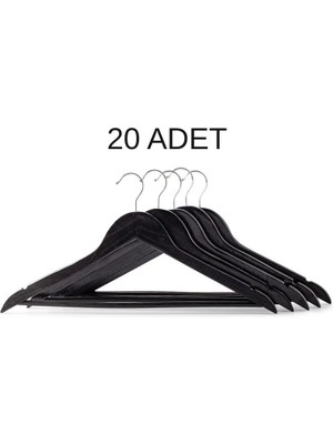 808 Studio Siyah Ahşap Elbise Kıyafet Askısı 1.kalite Boyalı Italyan Ahşap Siyah Askı 20 Adet