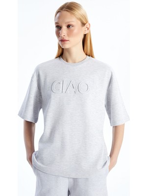 Lc Waikiki Yeni Sezon Bisiklet Yaka Baskılı Oversize Kadın Tişört