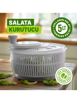 Eviona 5 Lt Büyük Boy Pratik Salata ve Sebze Kurutucu - Yeşillik Kurutma ve Yıkama Kabı