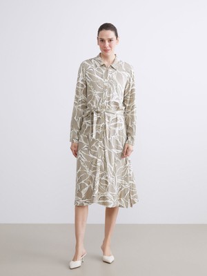 Lc Waikiki Yeni Sezon Beli Kuşaklı Desenli Gömlek Elbise