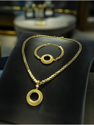 Xtakı Çeyrekli Bileklik ve Kolye Seti - Halep Arpa Pullu Zincir (Gram ve Çeyrek Altın Uyumlu Çelik)