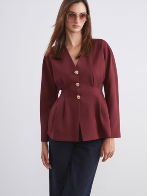 Lc Waikiki Yeni Sezon V Yaka Peplum Kadın Ceket