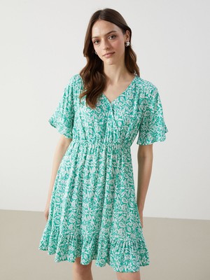 Lc Waikiki Yeni Sezon Kruvaze Yaka Çiçekli Elbise