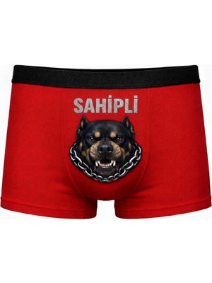 Onudabunuda Baskılı Erkek Boxer Sahipli Desenli Komik Eğlenceli Pamuklu Rahat Kesim Kırmızı Siyah