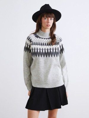 Lc Waikiki Yeni Sezon Yarım Balıkçı Yaka Desenli Kadın Triko Kazak