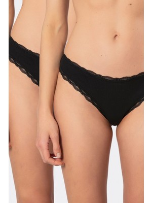 Kom Türen Kadın Likralı Ribana Dantelli String 2'li Paket 927/SIYAH