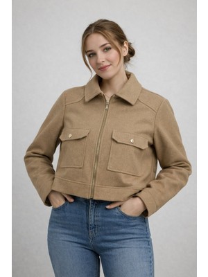 Modaplaza Kadın Fermuarlı Kısa Kaşe Mont 60553