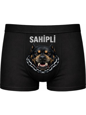 Onudabunuda Baskılı Erkek Boxer Sahipli Desenli Komik Eğlenceli Pamuklu Rahat Kesim Kırmızı Siyah