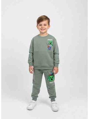 Pini Co Minecraft Baskılı Erkek Çocuk Eşofman Takımı – Sırt Detaylı, Uzun Kollu