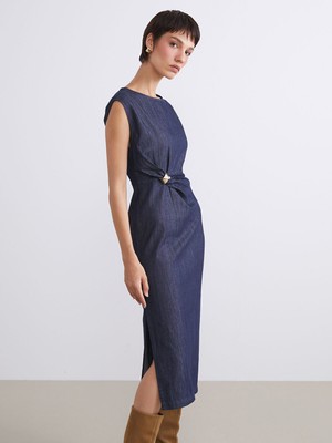 Lc Waikiki Yeni Sezon Metal Aplikeli Büzgülü Jean Elbise