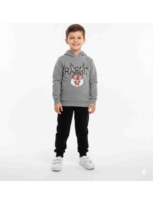 Pini Co Erkek Çocuk Tavşan Baskılı Kapüşonlu Alt Üst Eşofman Takımı