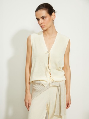 Lc Waikiki Yeni Sezon V Yaka Bağlamalı Kadın Triko Yelek