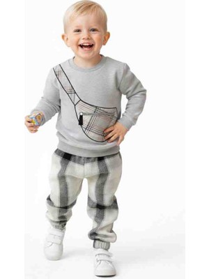 Pini Co Erkek Çocuk Bel Çantası Baskılı ve Ekose Desenli Eşofman Takımı