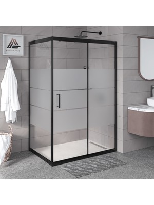 Kupon Duş ve Banyo Sistemleri Vesta D201 Dikdörtgen Duşakabin Siyah Profil Kumlu Cam H: 190 cm