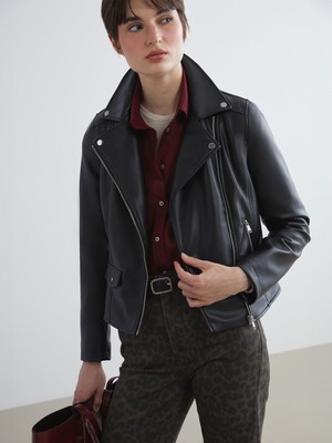 Lc Waikiki Yeni Sezon Biker Yaka Kadın Deri Görünümlü Ceket