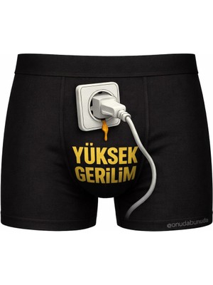 Onudabunuda Baskılı Erkek Boxer Yüksek Gerilim Desenli Komik Eğlenceli Pamuklu Likralı Rahat Kesim Kırmızı Siyah