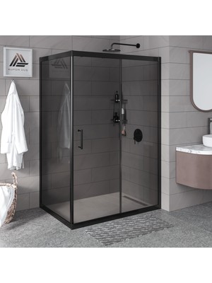 Kupon Duş ve Banyo Sistemleri Vesta D201 Dikdörtgen Duşakabin Siyah Profil Füme Cam H: 190 cm