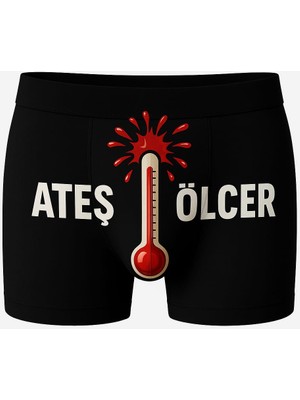 Onudabunuda Baskılı Erkek Boxer Ateş Ölçer Desenli Komik Eğlenceli Pamuklu Likralı Rahat Kesim Kırmızı Siyah