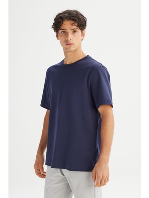 Lee %100 Pamuk Regular Fit Normal Kesim Bisiklet Yaka Lacivert Basic Tişört