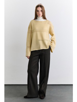 Manuka Ajur Örgü Triko Kazak Sarı