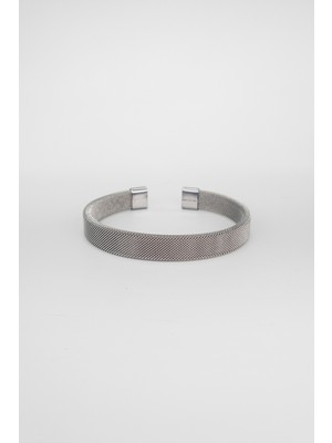 Stella Fortis Gümüş & Siyah Renkli Çelik Hasır Bileklik – Hasır Dokulu Modern Tasarım - Ayarlanabilir Cuff