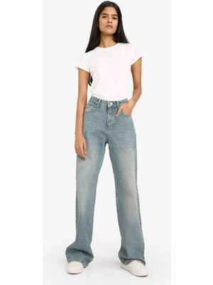 DeFacto Straight Wide Yüksek Bel Uzun Jean Yıkamalı Pantolon G8851AX26SP