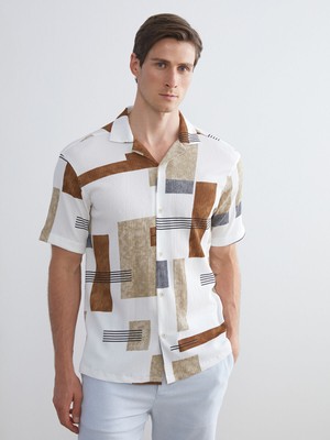 Lc Waikiki Yeni Sezon Regular Fit Kısa Kollu Desenli Viskon Erkek Gömlek
