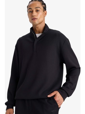 DeFacto Standart Fit Dik Yaka Yarım Fermuarlı Modal Sporcu Sweatshirt E9772AX25AU