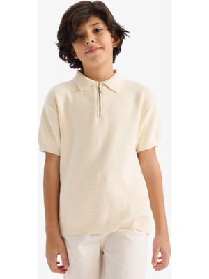 DeFacto Polo Yaka Pamuklu Fermuarlı Kazak Erkek Çocuk G6605A826SP